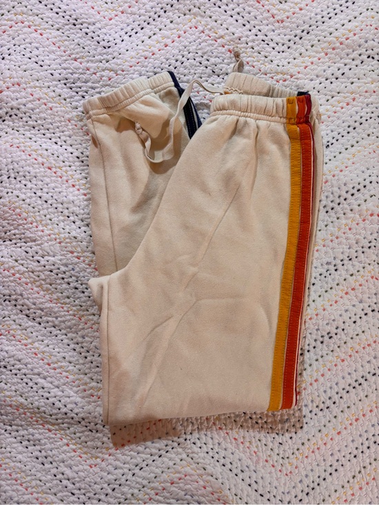 Aviator Nation Pants - Aviator Nation Cream Joggers with Yellow & Orange Side Stripes